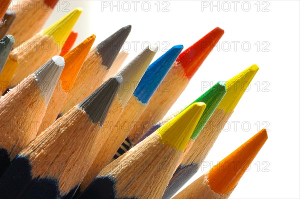 Close-up of crayons against a white background