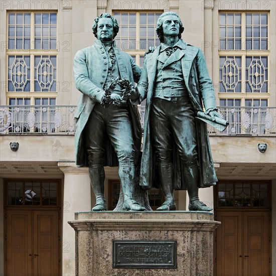 Double statue Goethe-Schiller monument by Ernst Rietschel in front of the German National Theatre