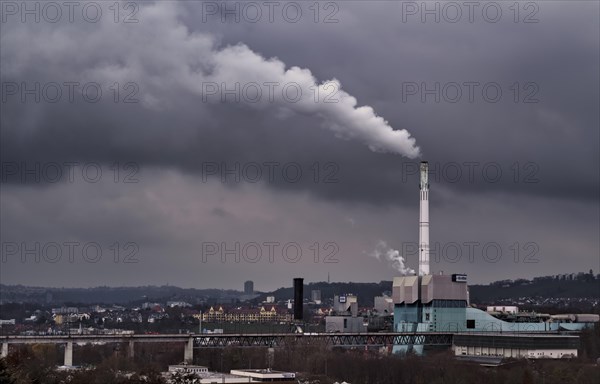 View of EnBW power plant and waste incineration plant Stuttgart-Muenster