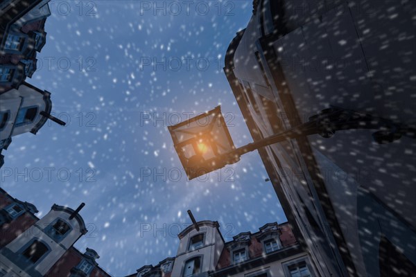 Inner courtyard in Leipzig during snowfall