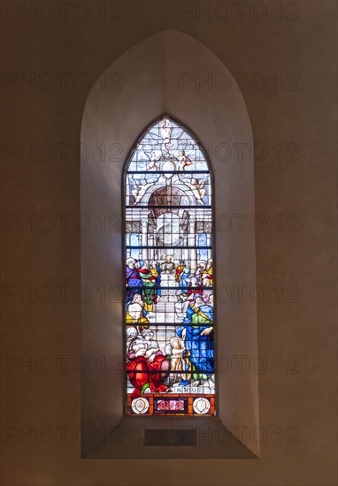 Stained glass window inside Perugia Cathedral