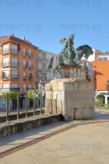 Spanish King Alfonso VIII as an equestrian figure at the Puerta de Sol in Plasencia