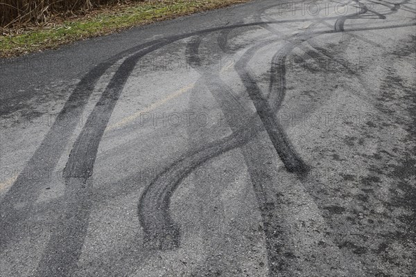 Tire prints on a country road