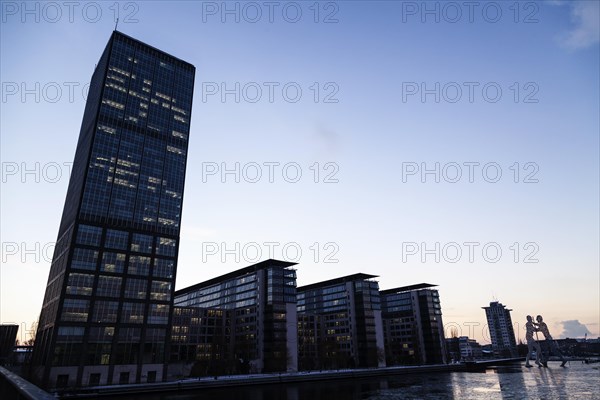 Treptowers and water statue Molecule Man