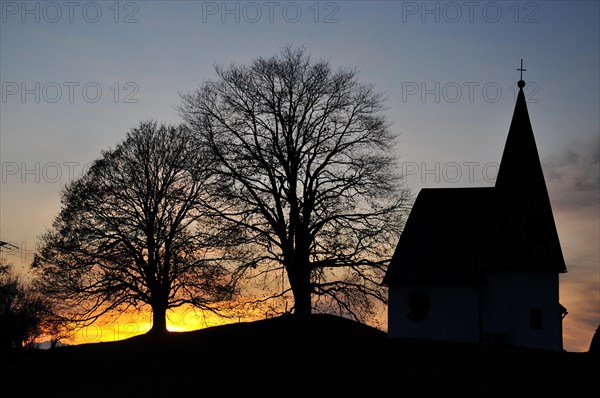 Brother Klaus Chapel on the Hagspiel plateau near Oberstaufen in the evening light