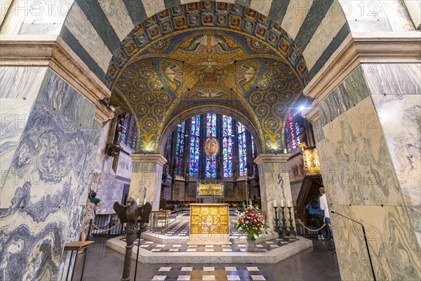 Splendid interior in the Unesco world heritage site the Aachen cathedral