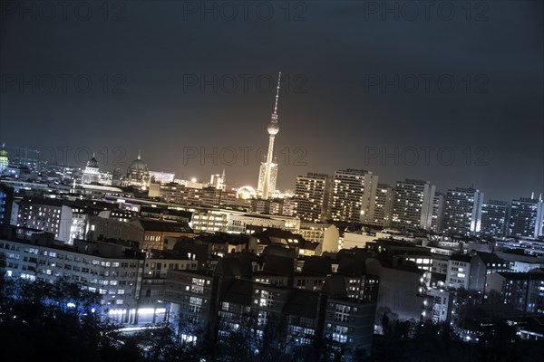 Panorama of Berlin skyline at night with TV Tower