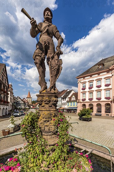 Market fountain and historic town hall in Gengenbach