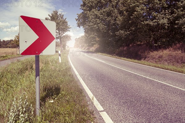 Road with sign Curve