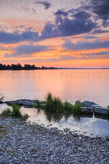 View from Arbon over Lake Constance at a colourful sunset in the canton of Thrugau