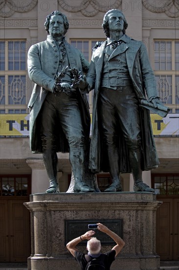 Double statue Goethe-Schiller monument by Ernst Rietschel in front of the German National Theatre