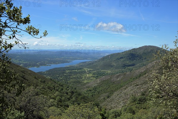View of Valle del Jerte with Embalse del Jerte near Plasencia