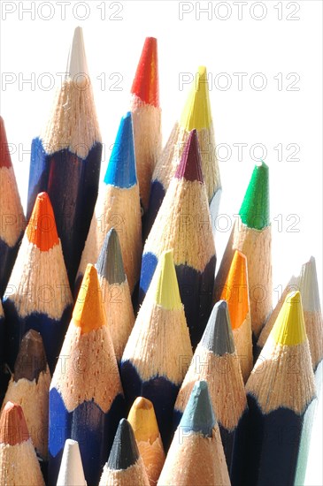 Close-up of crayons against a white background