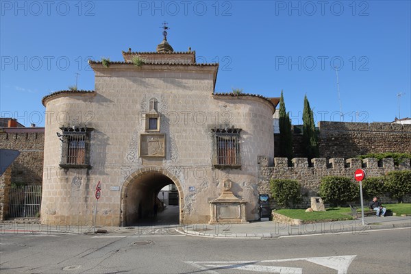 Landmark Puerta de Trujillo as part of the historic city fortifications in Plasencia