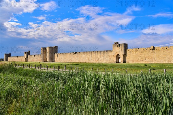 Historic fortified wall of the town of Aigues-Mortes in the Camargue