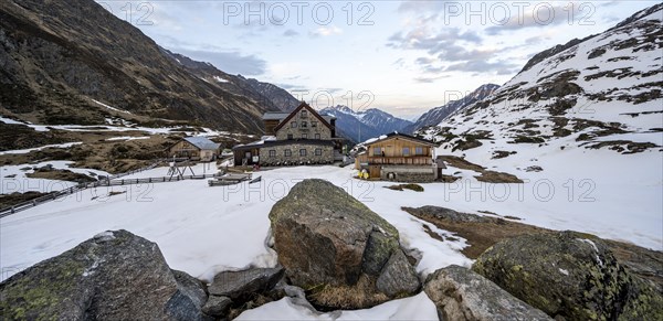 Mountain hut Franz-Senn-Huette in winter