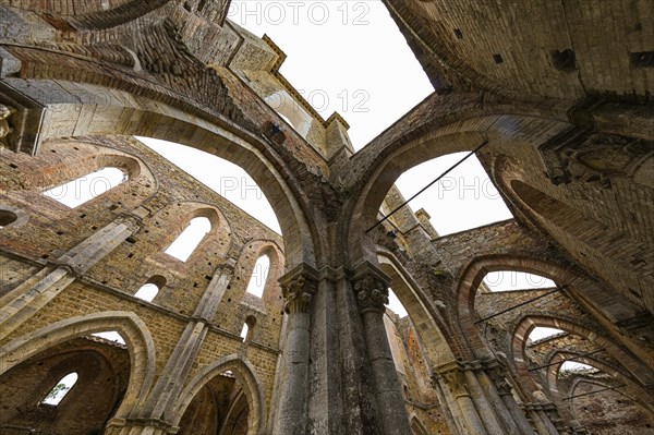 Archways of the ruined church of San Galgano Abbey