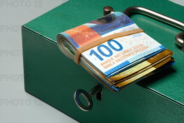 Cash box and Swiss banknotes