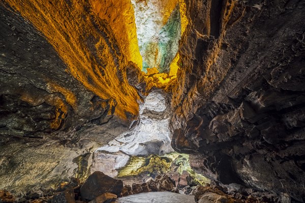 Stunning Verdes Cave with colorful illumination