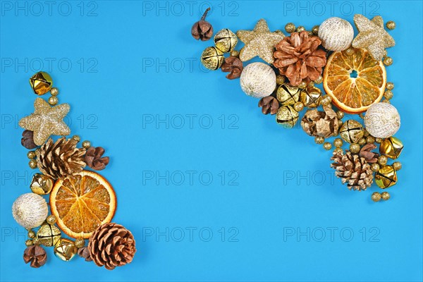 Seasonal winter flat lay with dried orange slices