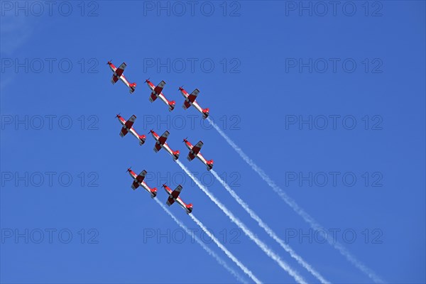 Formation flight of the Patrouille Suisse with the PC-7 team