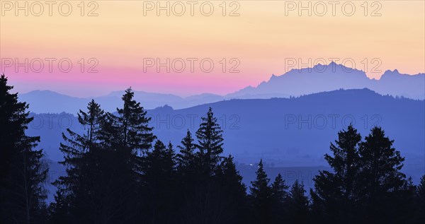 View of Saentis and Alpstein at dawn