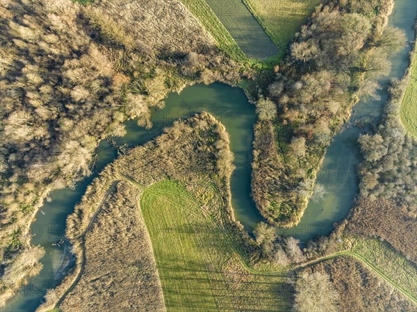 Aerial view of the Radolfzeller Aach near Radolfzell on Lake Constance