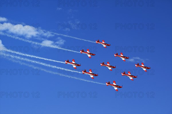 Formation flight of the Patrouille Suisse with the PC-7 team