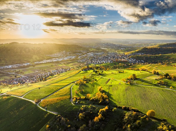 Drone view of forest and rural landscape in autumn