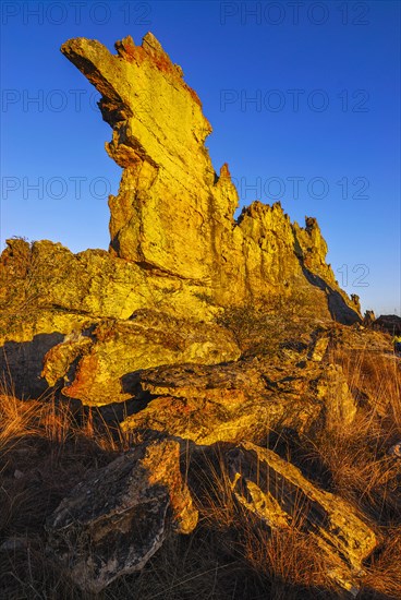 Savannah and huge rock formations at sunset in the Isalo National Park