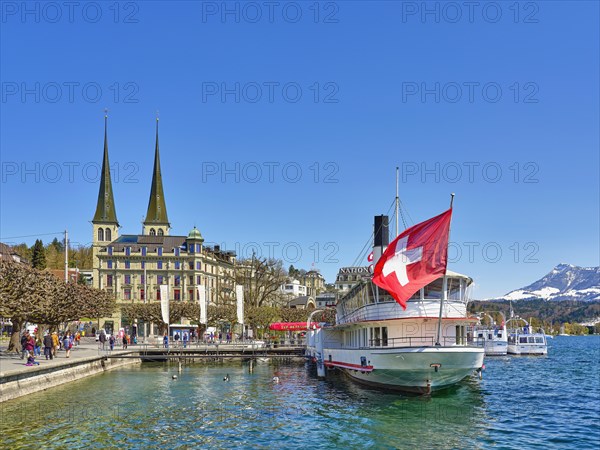 Ship restaurant in front of the court church of St. Leodegar hnten Rigi