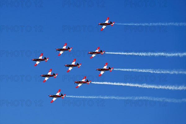 Formation flight of the Patrouille Suisse with the PC-7 team