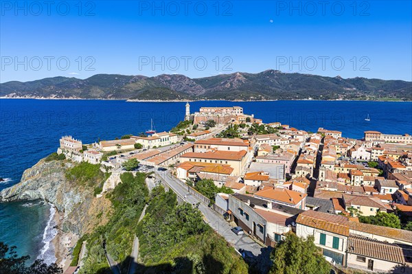 View from Forte Falcone to Portoferraio with the Fortezze Medici and Forte Stella