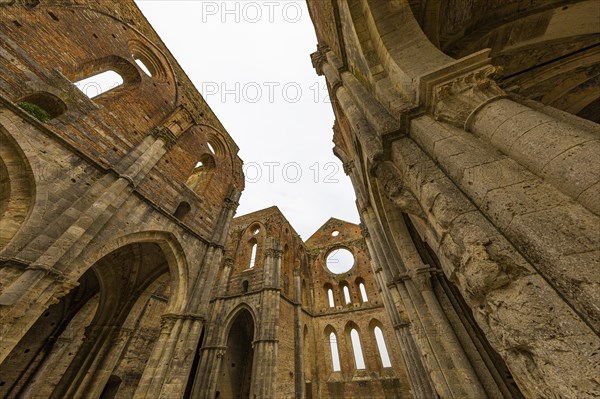 Archways of the ruined church of San Galgano Abbey