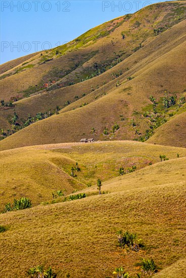 Eroding savanah hills on the east coast near Manakara on the east coast of Madagascar