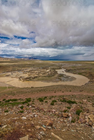 Little village below the Chiu monastery at the Lake Manasarovar