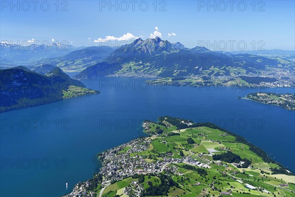 View from Kaenzeli of the village of Weggis on Lake Lucerne