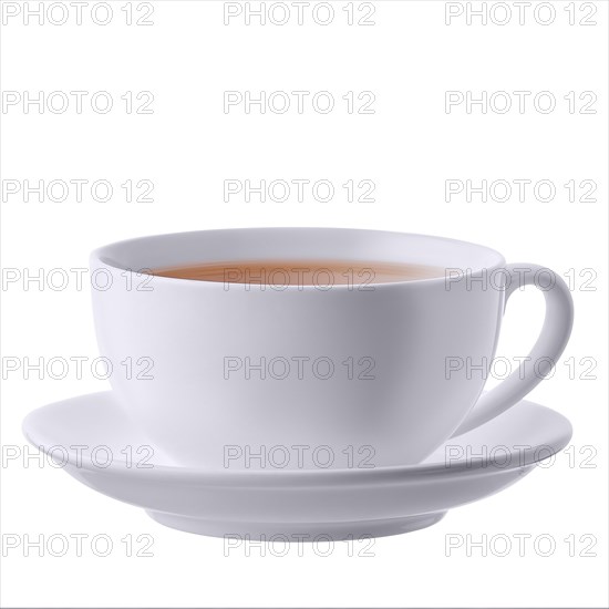 Big ceramic teacup and saucer isolated on white