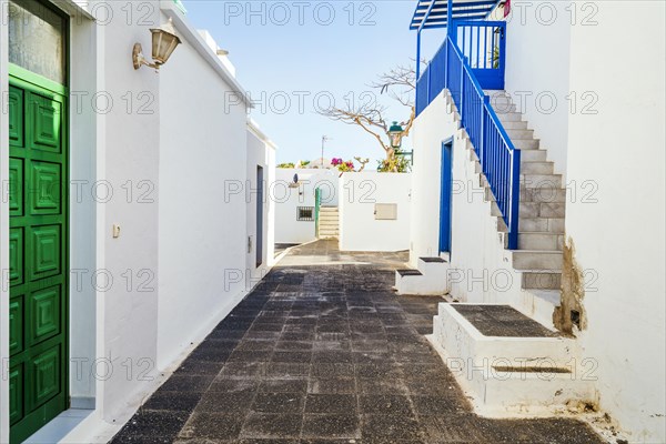 Picturesque white settlement called Pueblo Marinero designed by Cesar Manrique located in Costa Teguise