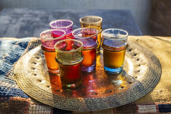 Delicious traditional mint tea served on the rooftop in historic downtown called medina in Fez