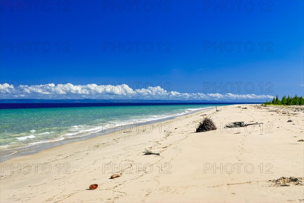 Long white sand beach in the north of the island Ile Sainte-Marie although Nosy Boraha