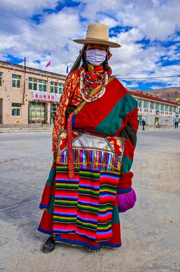 Traditional dressed woman on the festival of the tribes in Gerze Western Tibet