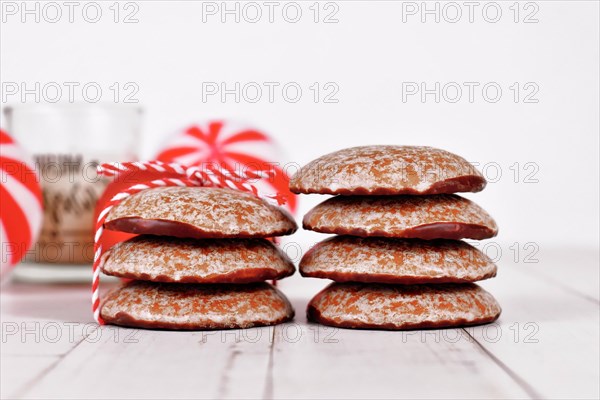 Traditional German round glazed gingerbread Christmas cookie called 'Lebkuchen'