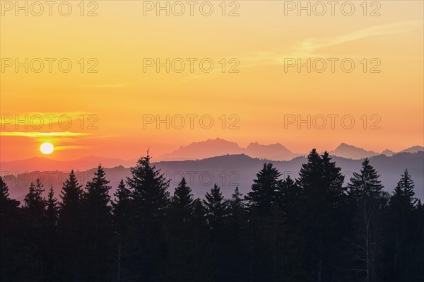 View of Saentis and Alpstein at sunrise