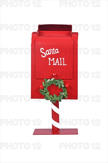 Red santa mail box for Christmas present wishlists on white background