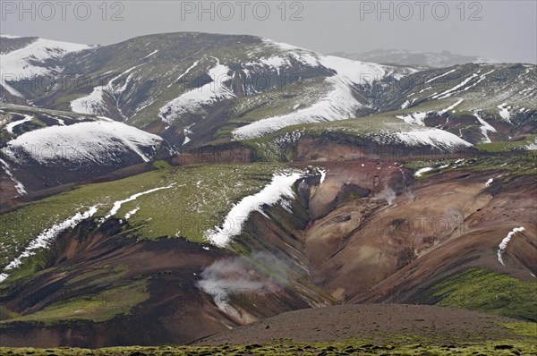Rough mountain landscape with geothermal active regions
