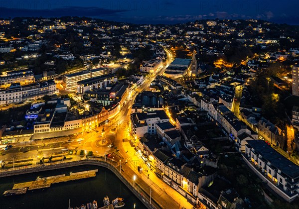 Night over Torquay Marina from a drone