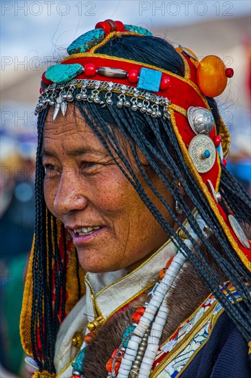 Traditional dressed woman on the festival of the tribes in Gerze Western Tibet