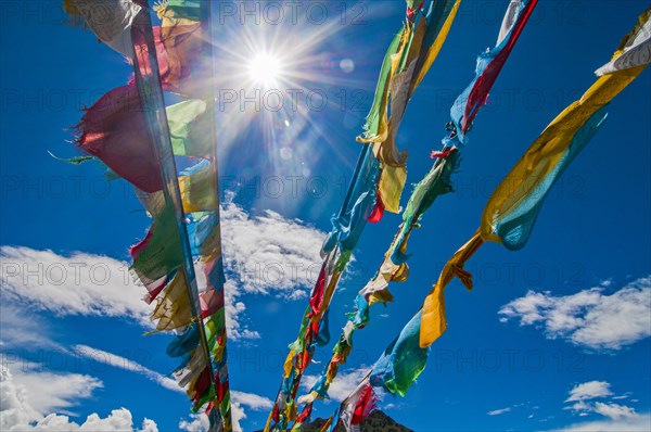 Praying flags on the Karo-La Pass along the Friendship Highway