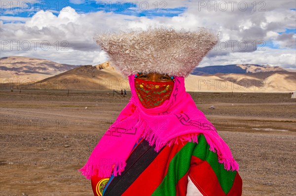 Traditional dressed woman on the festival of the tribes in Gerze Western Tibet